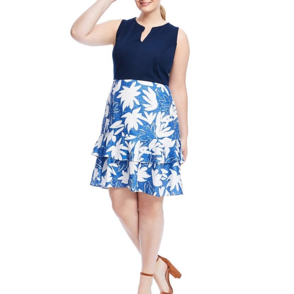 Hutch Mixed Media Blue Floral Dress